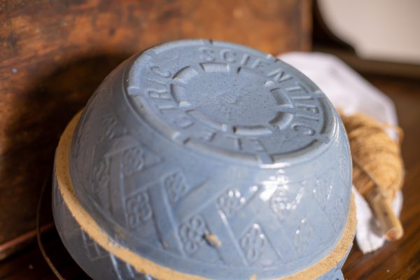 Antique Salt Glazed Stoneware Blue Bowl - Scientific Electric