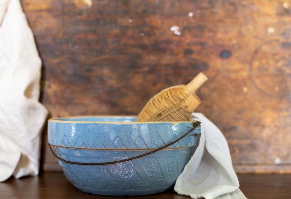 Antique Salt Glazed Stoneware Blue Bowl - Scientific Electric