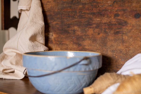 Antique Salt Glazed Stoneware Blue Bowl - Scientific Electric