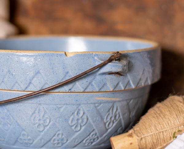 Antique Salt Glazed Stoneware Blue Bowl - Scientific Electric