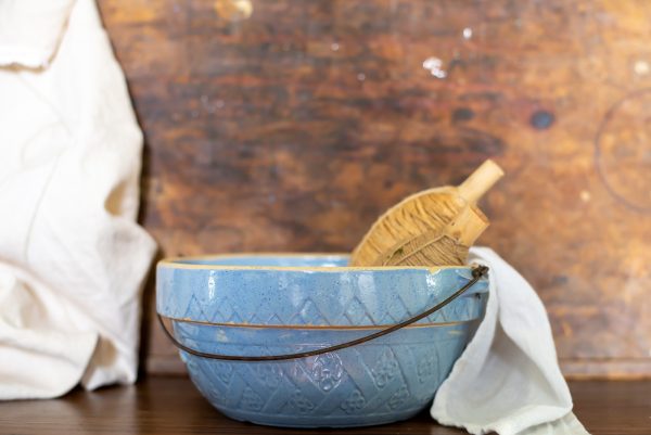 Antique Salt Glazed Stoneware Blue Bowl - Scientific Electric