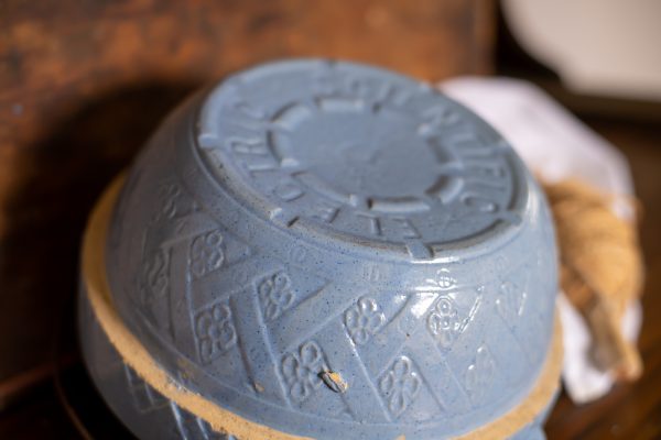 Antique Salt Glazed Stoneware Blue Bowl - Scientific Electric